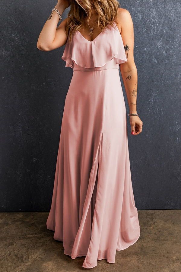 Slit Ruffled V-Neck Maxi Dress | Trendsi