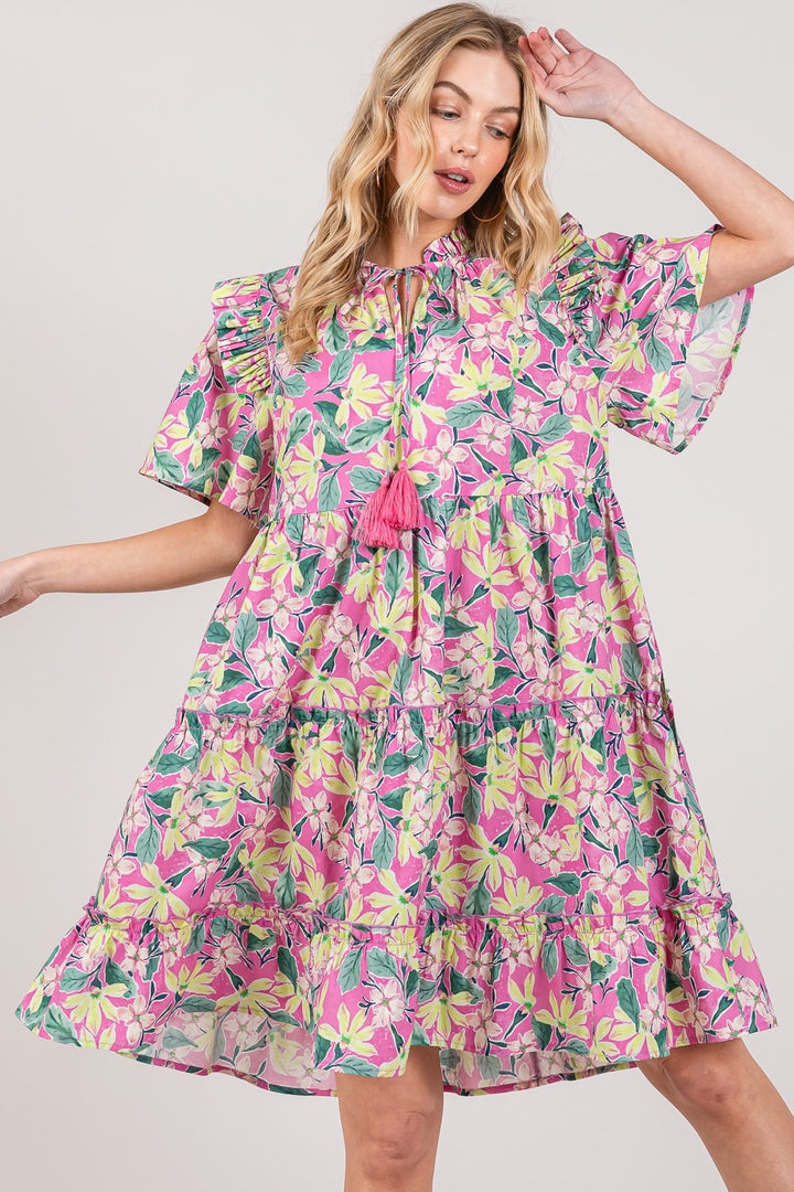 SAGE + FIG Floral Ruffle Short Sleeve Dress | Trendsi