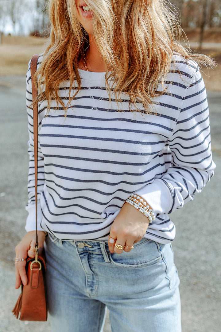 Striped Long Sleeve Round Neck Top | Trendsi