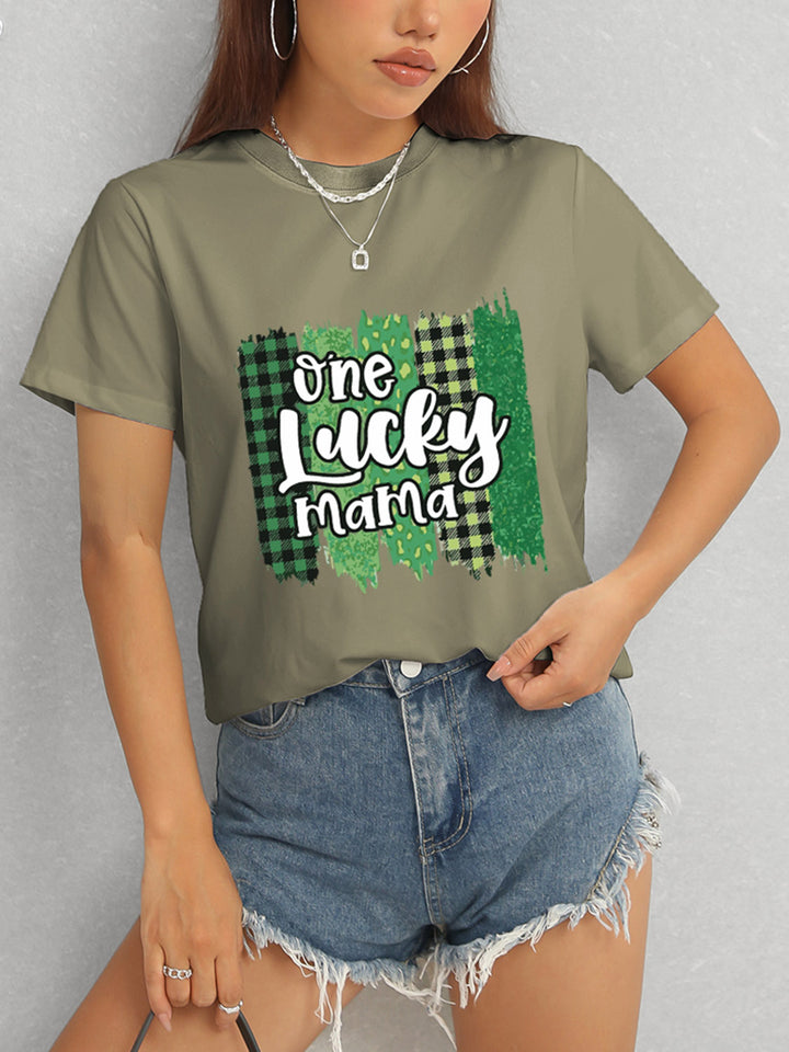 ONE LUCKY MAMA Round Neck T-Shirt | Trendsi