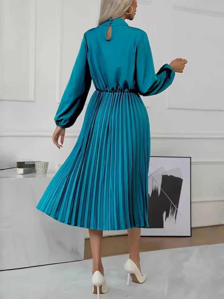 Mock Neck Long Sleeve Pleated Dress | Trendsi