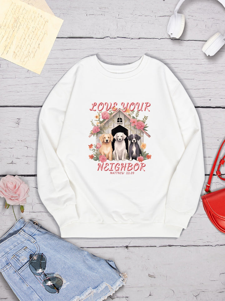 LOVE YOUR NEIGHBOR Round Neck Sweatshirt | Trendsi