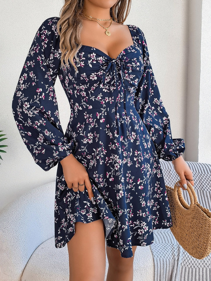 Printed Sweetheart Neck Balloon Sleeve Mini Dress | Trendsi