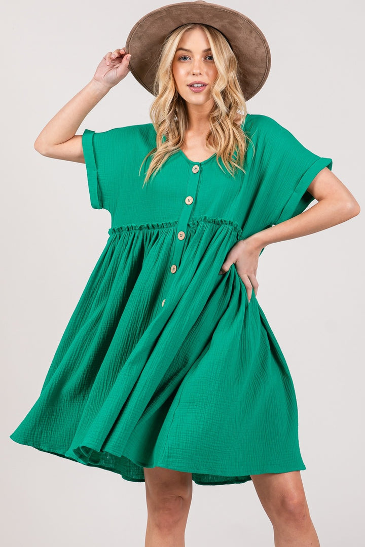 SAGE + FIG Full Size Button Up Short Sleeve Dress | Trendsi