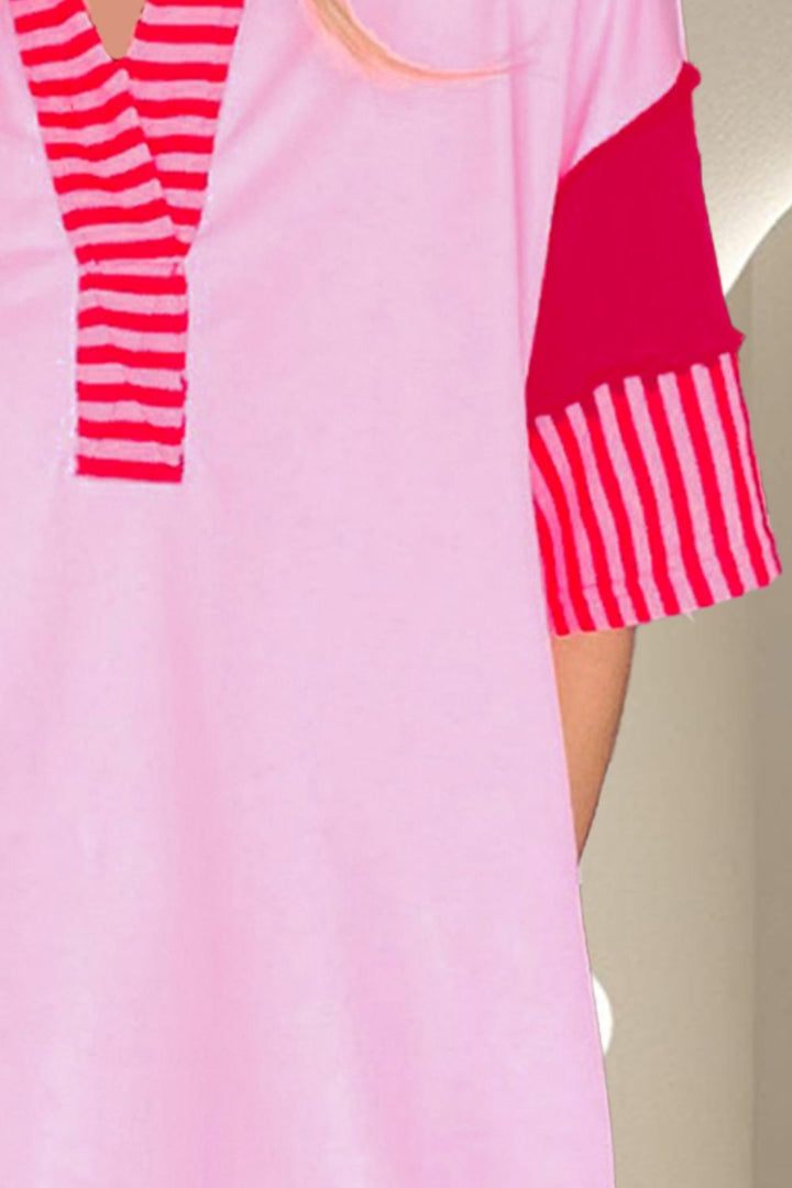 Color Block Johnny Collar Half Sleeve Dress | Trendsi