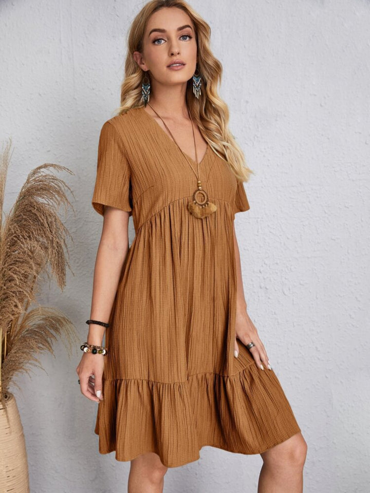 Full Size V-Neck Short Sleeve Dress | Trendsi