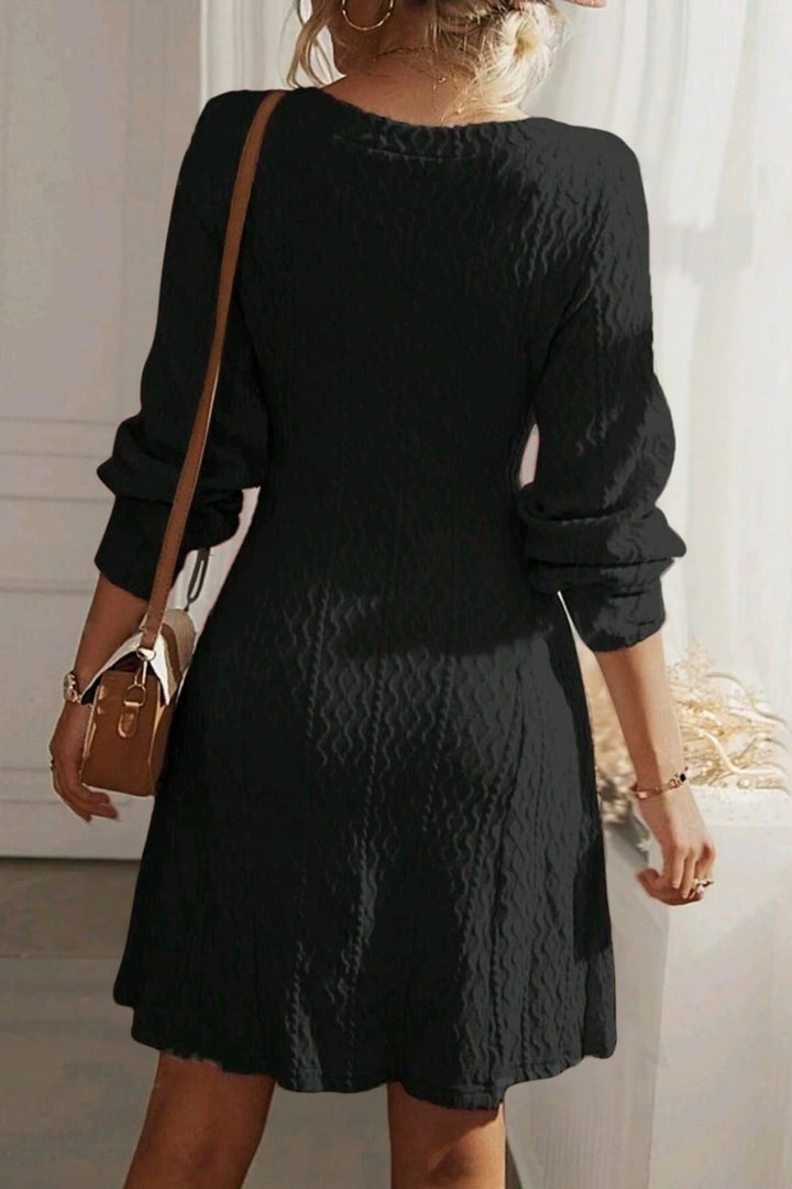 Texture V-Neck Long Sleeve Dress | Trendsi