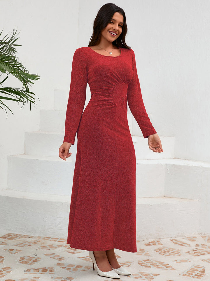 Ruched Round Neck Long Sleeve Dress | Trendsi