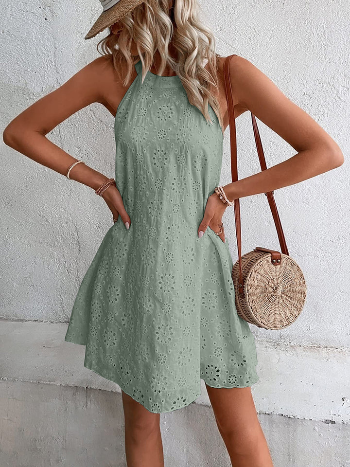 Eyelet Grecian Neck Mini Dress | Trendsi