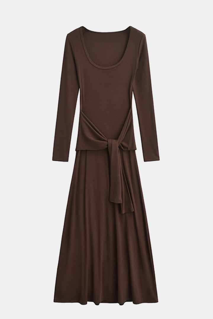 Basic Bae Tied Scoop Neck Long Sleeve Maxi Dress | Trendsi