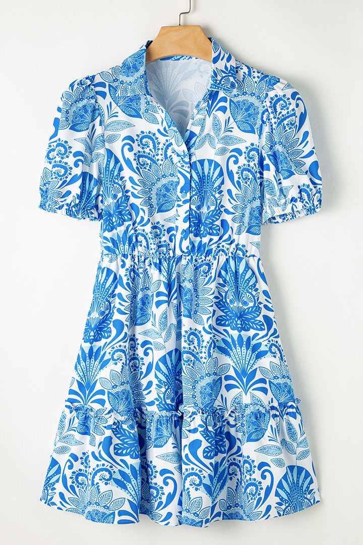 Tiered Printed Short Sleeve Mini Dress | Trendsi