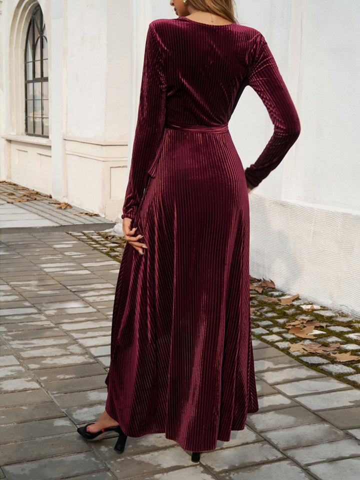 Devine Split Surplice Long Sleeve Midi Dress | Trendsi