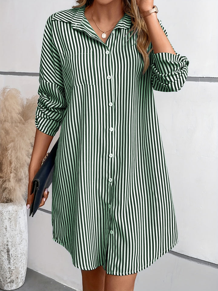 Striped Button Up Long Sleeve Mini Shirt Dress | Trendsi