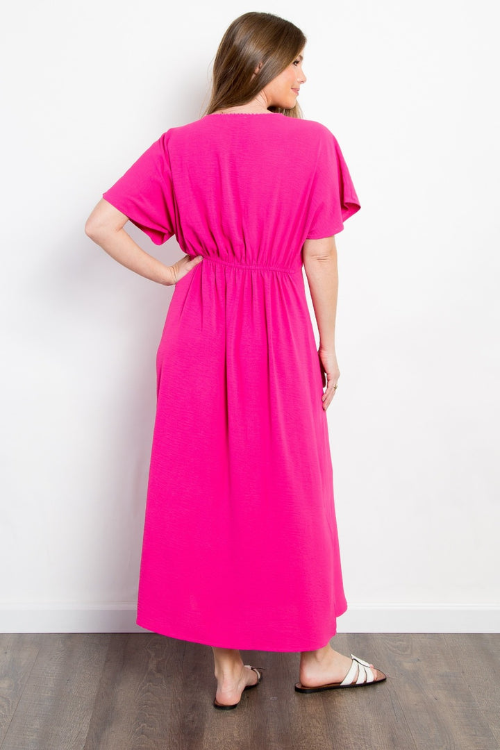 Be Stage Full Size Shirred Front Short Sleeve Maxi Dress | Trendsi