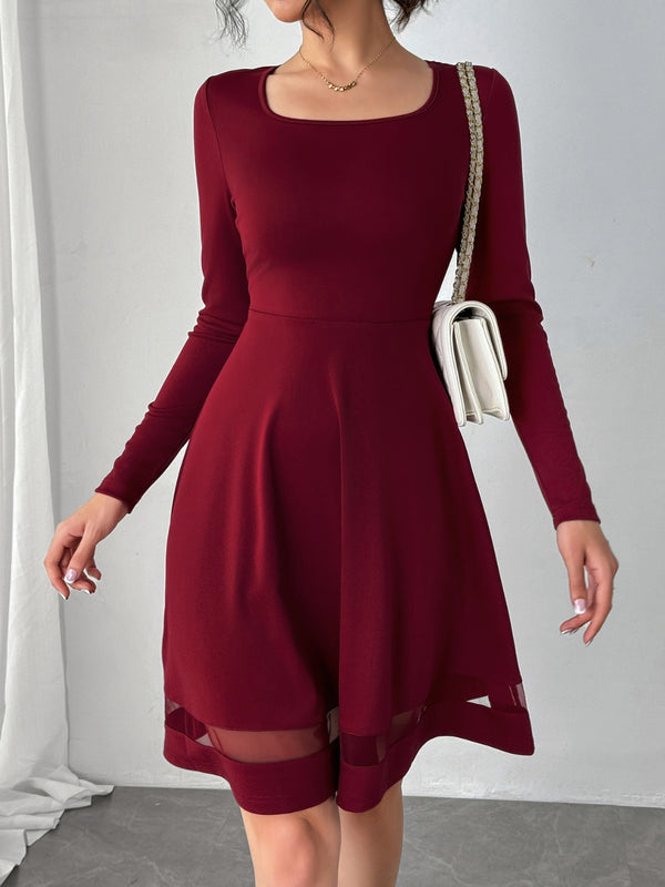 Square Neck Long Sleeve Mini Dress | Trendsi