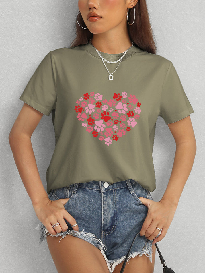 Heart Round Neck Short Sleeve T-Shirt | Trendsi