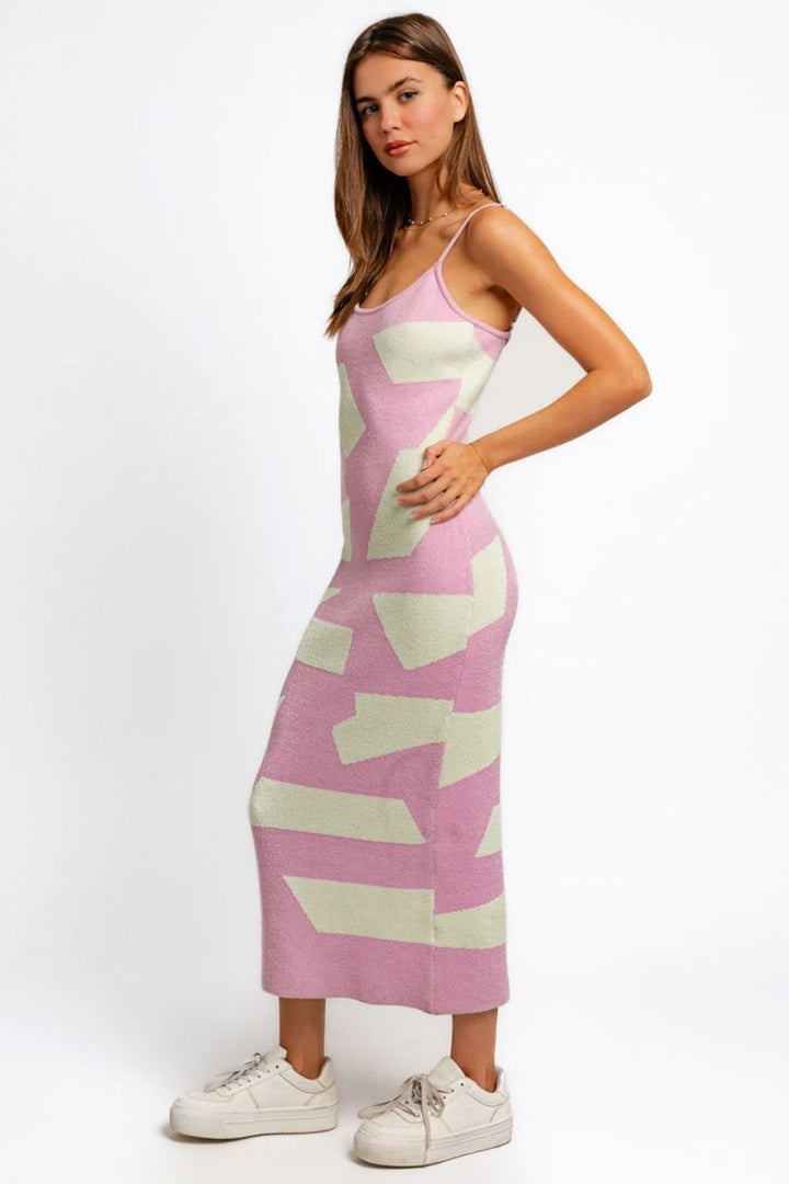 Tasha Apparel Abstract Contrast Maxi Sweater Cami Dress | Trendsi