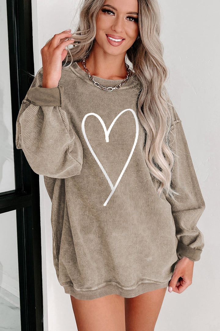 Heart Round Neck Dropped Shoulder Sweatshirt | Trendsi