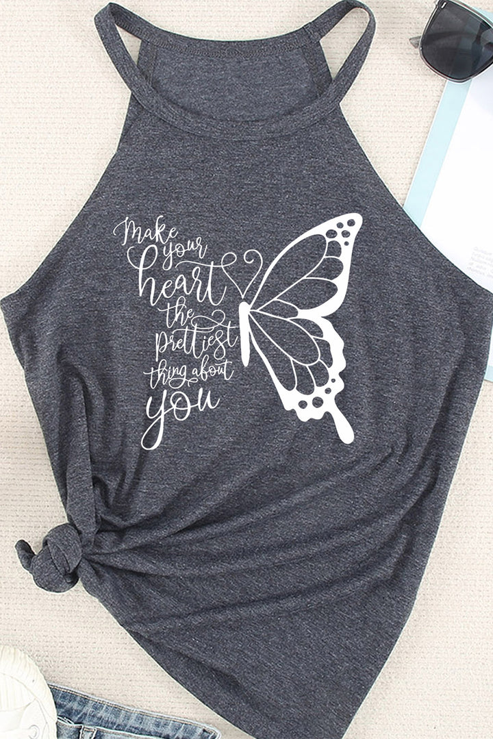 MAKE YOUR HEART THE PRETTIEST THING ABOUT YOU Round Neck Tank | Trendsi