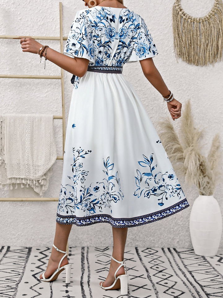 Printed Surplice Flutter Sleeve Dress | Trendsi