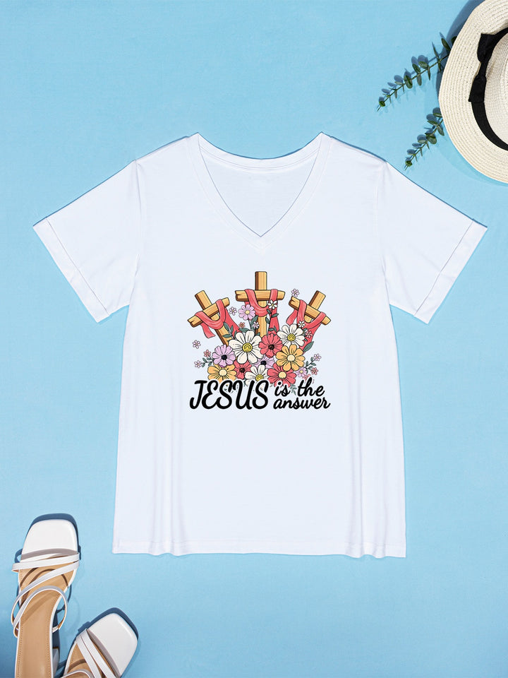 JESUS IS THE ANSWER V-Neck T-Shirt | Trendsi