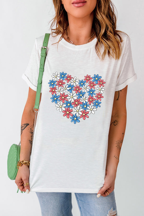 Flower Graphic Round Neck Short Sleeve T-Shirt | Trendsi