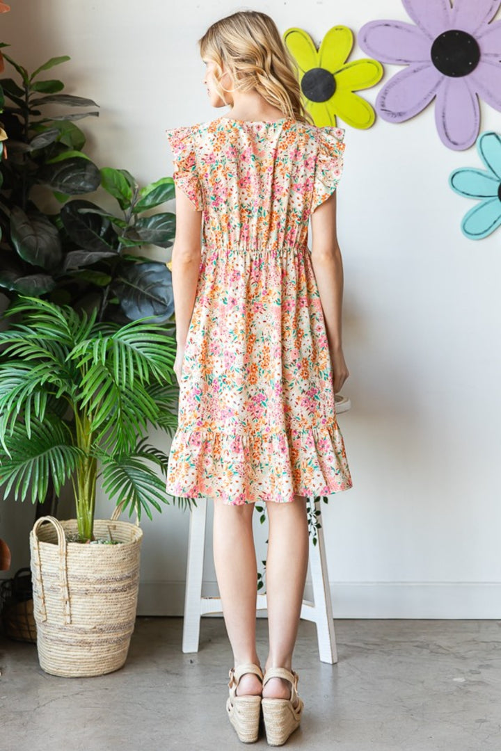 Heimish Full Size Floral Ruffled V-Neck Dress | Trendsi