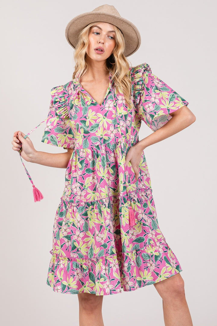 SAGE + FIG Floral Ruffle Short Sleeve Dress | Trendsi