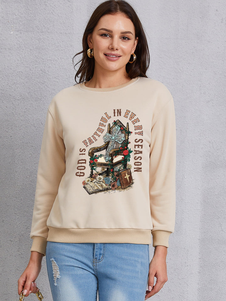 Graphic Round Neck Dropped Shoulder Sweatshirt | Trendsi