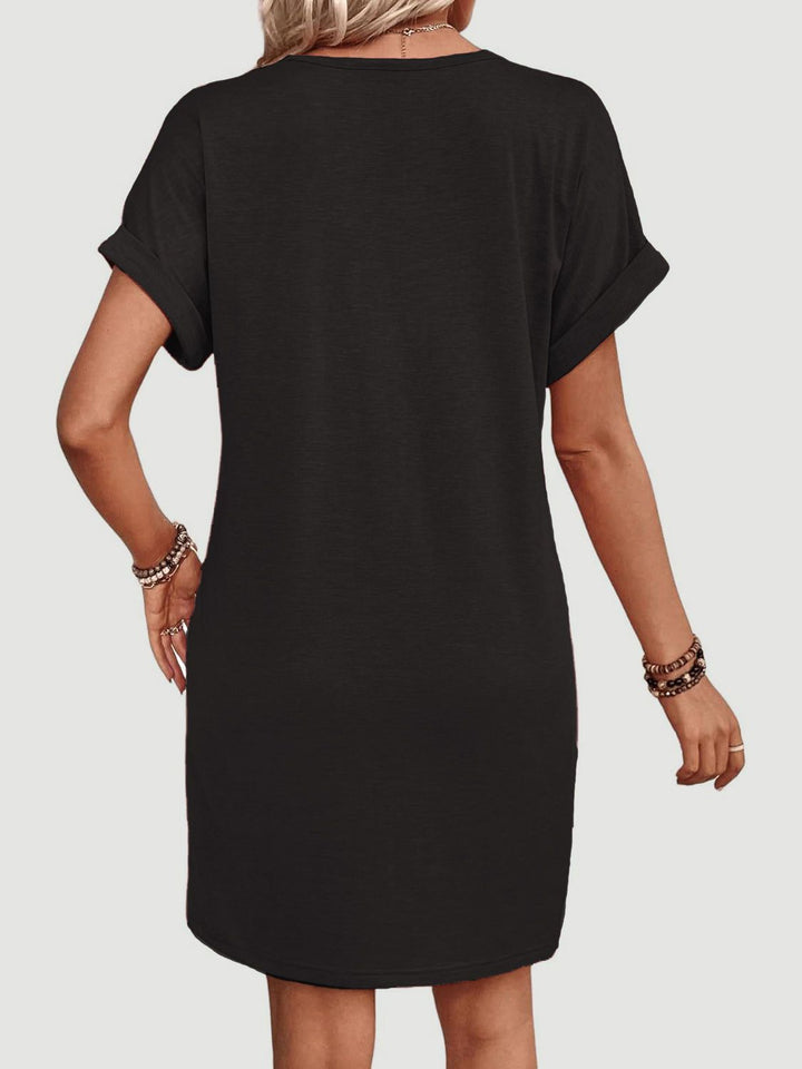 Quarter Button V-Neck Short Sleeve Dress | Trendsi