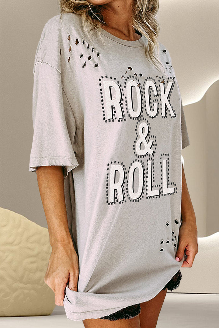 ROCK & ROLL Round Neck Dropped Shoulder T-Shirt | Trendsi