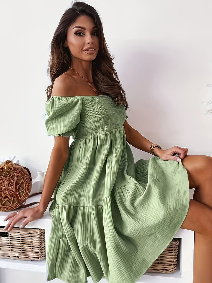 Full Size Ruffled Off-Shoulder Short Sleeve Dress | Trendsi