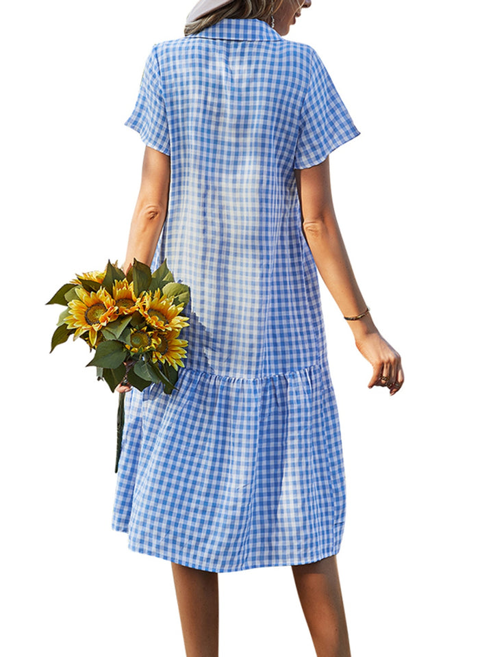 Button Up Plaid Short Sleeve Midi Dress | Trendsi