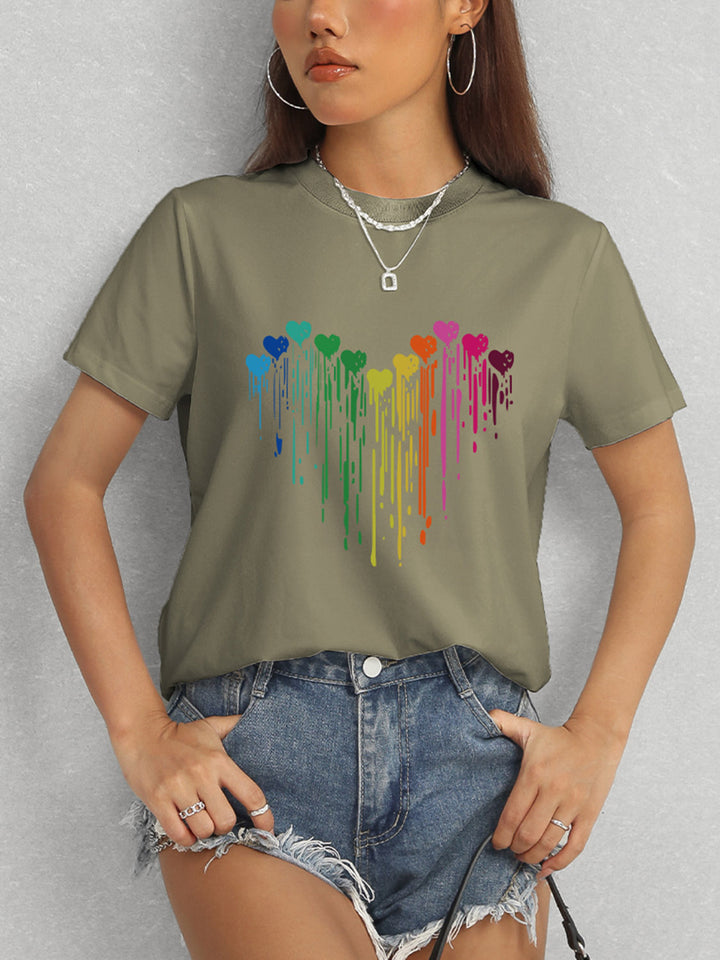 Heart Round Neck Short Sleeve T-Shirt | Trendsi