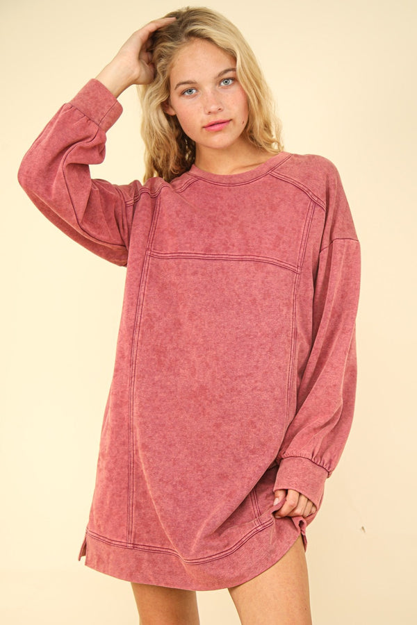 VERY J Mineral Washed Oversized Sweatshirt Mini Dress | Trendsi