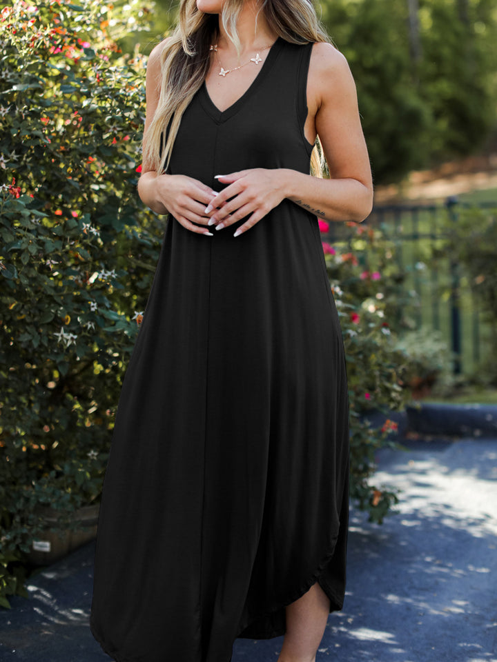 Full Size V-Neck Midi Tank Dress | Trendsi