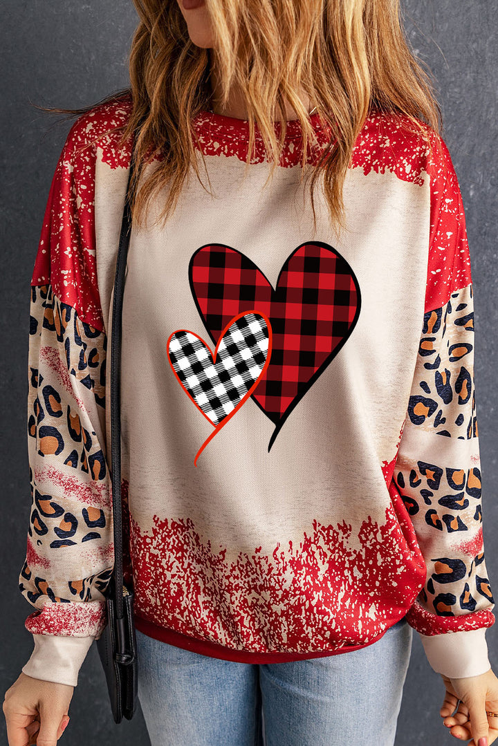 Heart Leopard Round Neck Sweatshirt | Trendsi