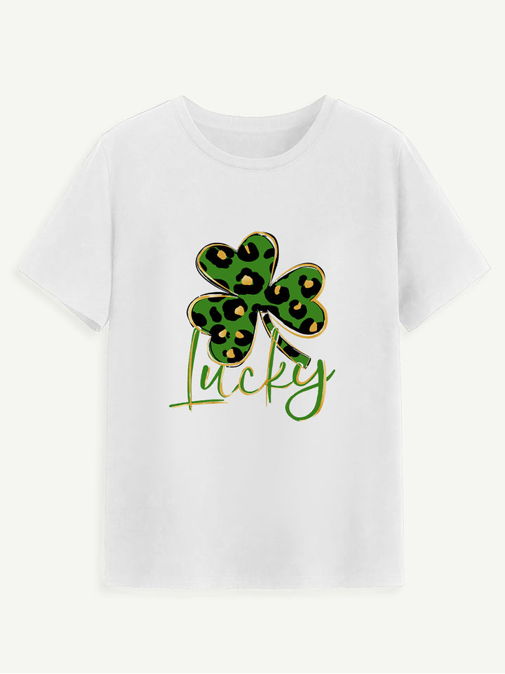 Lucky Clover Round Neck Short Sleeve T-Shirt | Trendsi