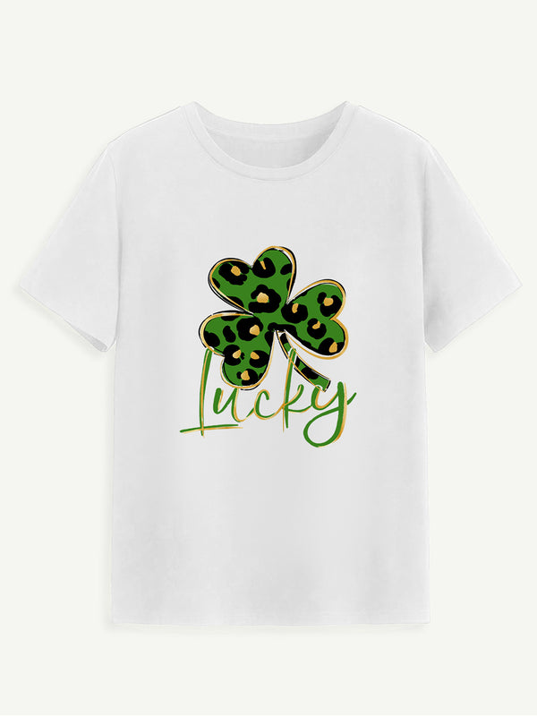 Lucky Clover Round Neck Short Sleeve T-Shirt | Trendsi