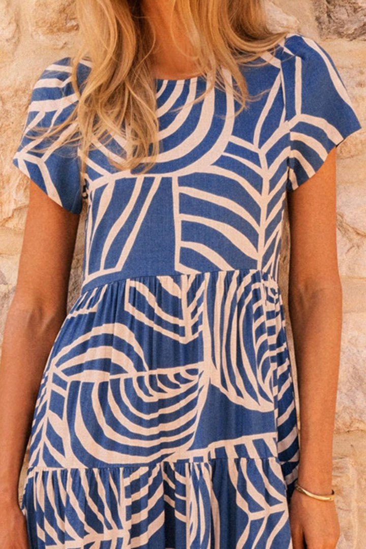 Tiered Printed Round Neck Short Sleeve Dress | Trendsi