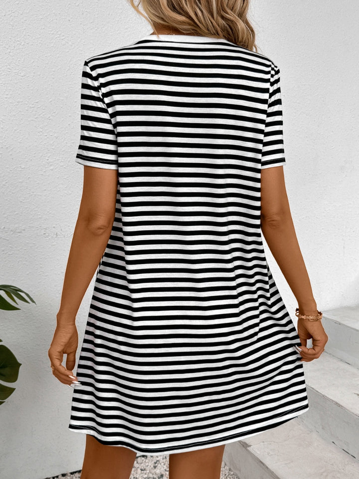 Striped Round Neck Short Sleeve Dress | Trendsi