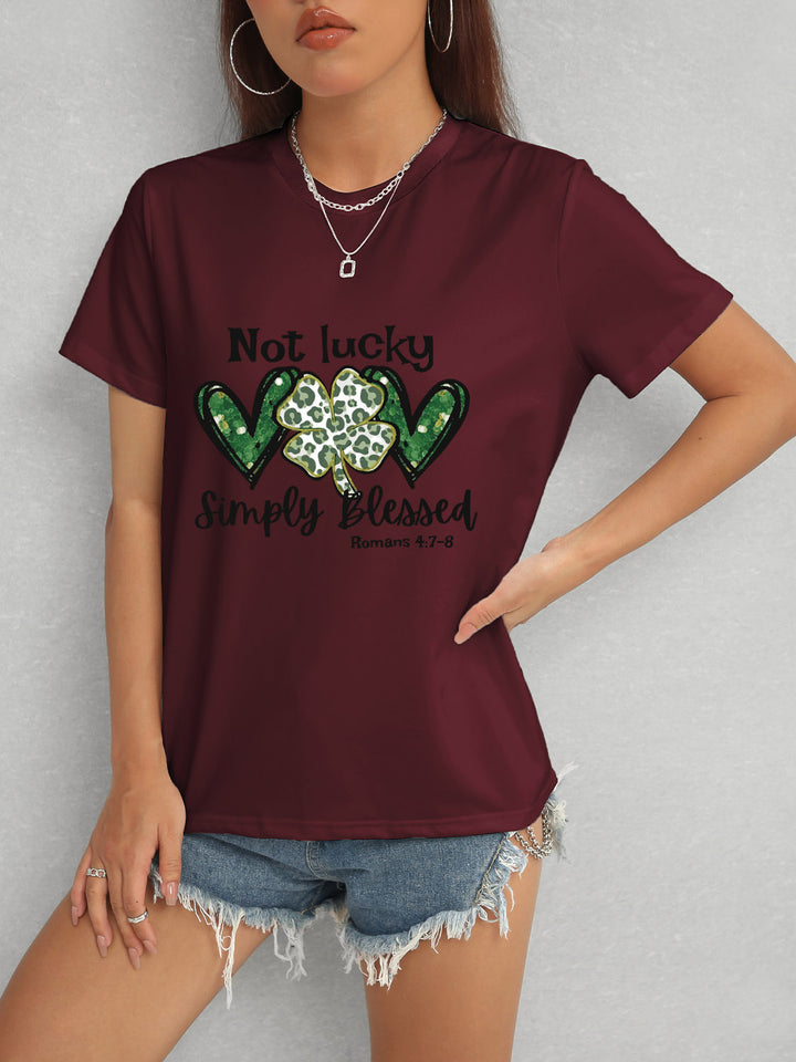 Lucky Clover Round Neck Short Sleeve T-Shirt | Trendsi