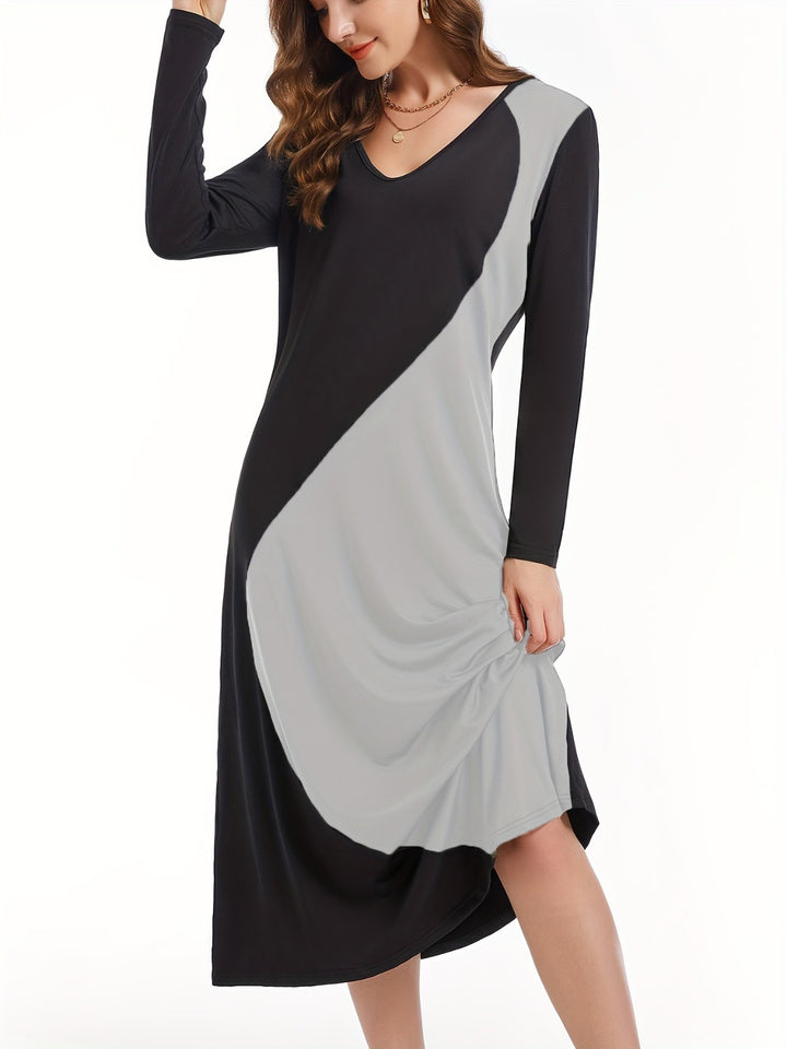 Contrast Long Sleeve Midi Dress | Trendsi