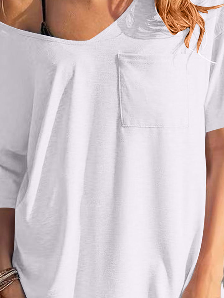 Pocketed V-Neck Short Sleeve Tee Dress | Trendsi