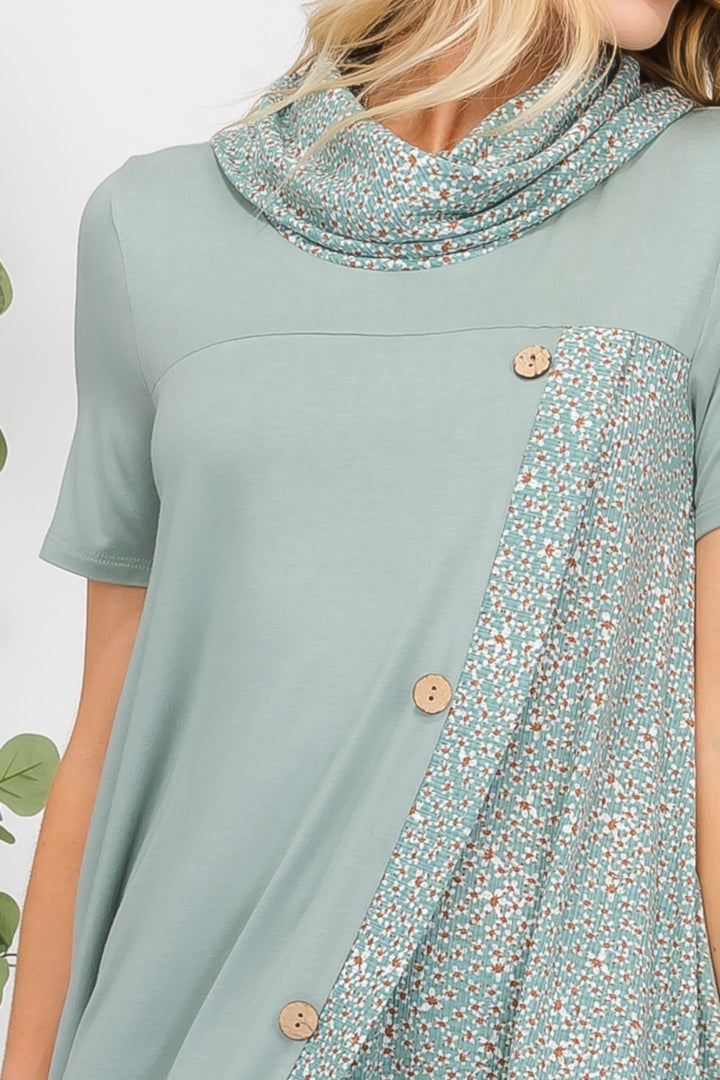 Celeste Full Size Decor Button Short Sleeve Dress with Pockets | Trendsi
