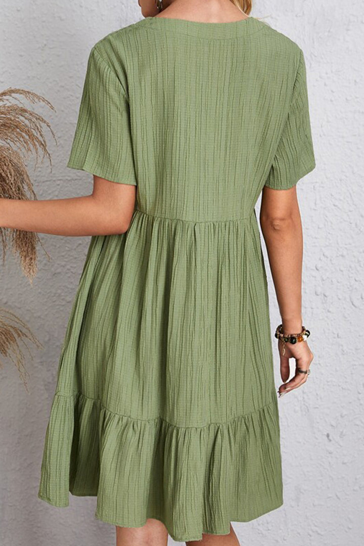 Full Size Ruched V-Neck Short Sleeve Dress | Trendsi