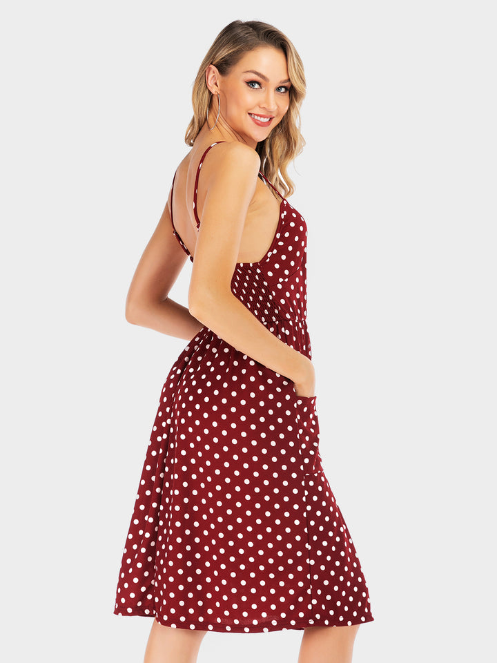 Perfee Polka Dot Sweetheart Neck Dress with Pockets | Trendsi