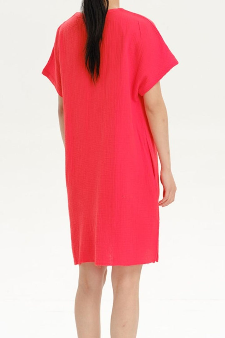 Slit Notched Short Sleeve Mini Dress | Trendsi