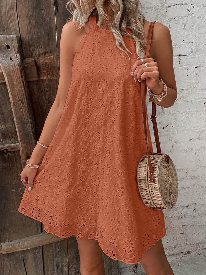 Eyelet Grecian Neck Mini Dress | Trendsi