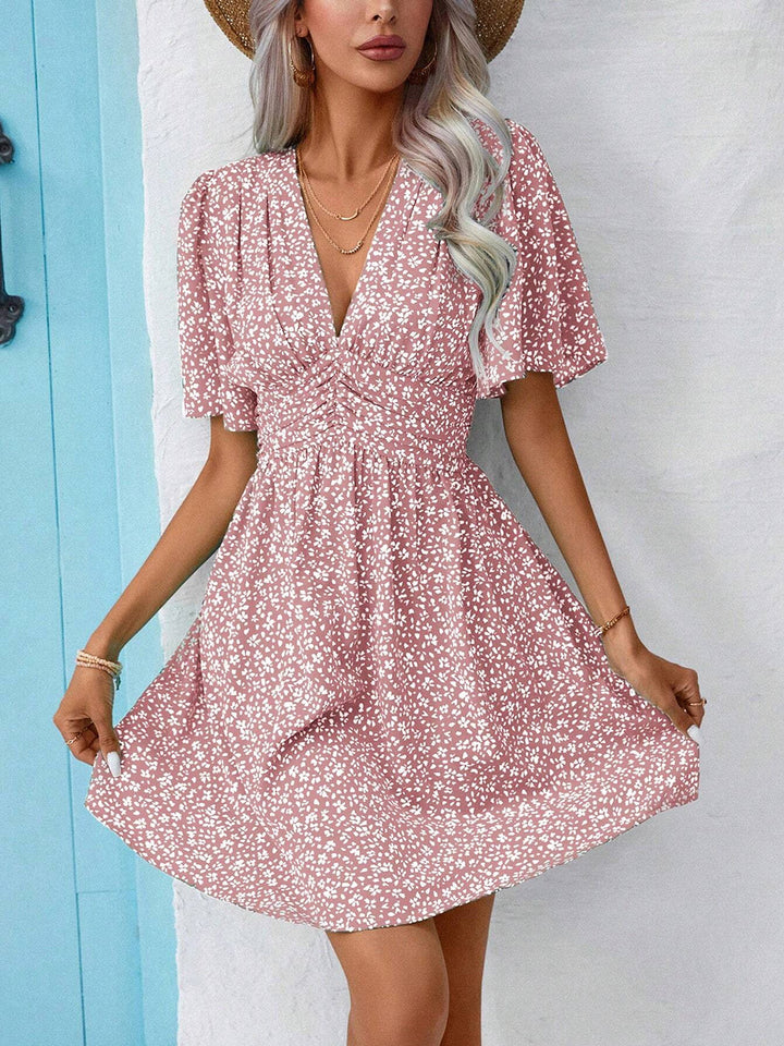 Printed V-Neck Half Sleeve Mini Dress | Trendsi